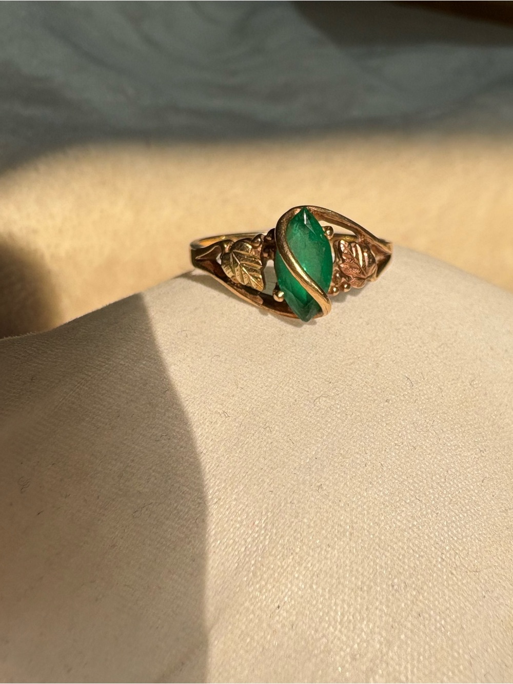 Black Hills Gold 10/12k Lab Created Emerald Marquise Wrap Ring Coleman Co